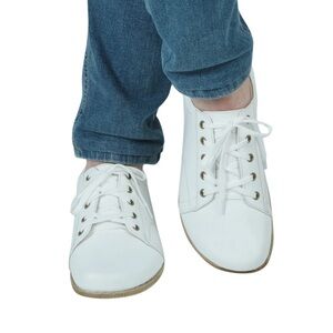 Aintap White Leather Sneaker Wide Barefoot Zero Drop Handmade
